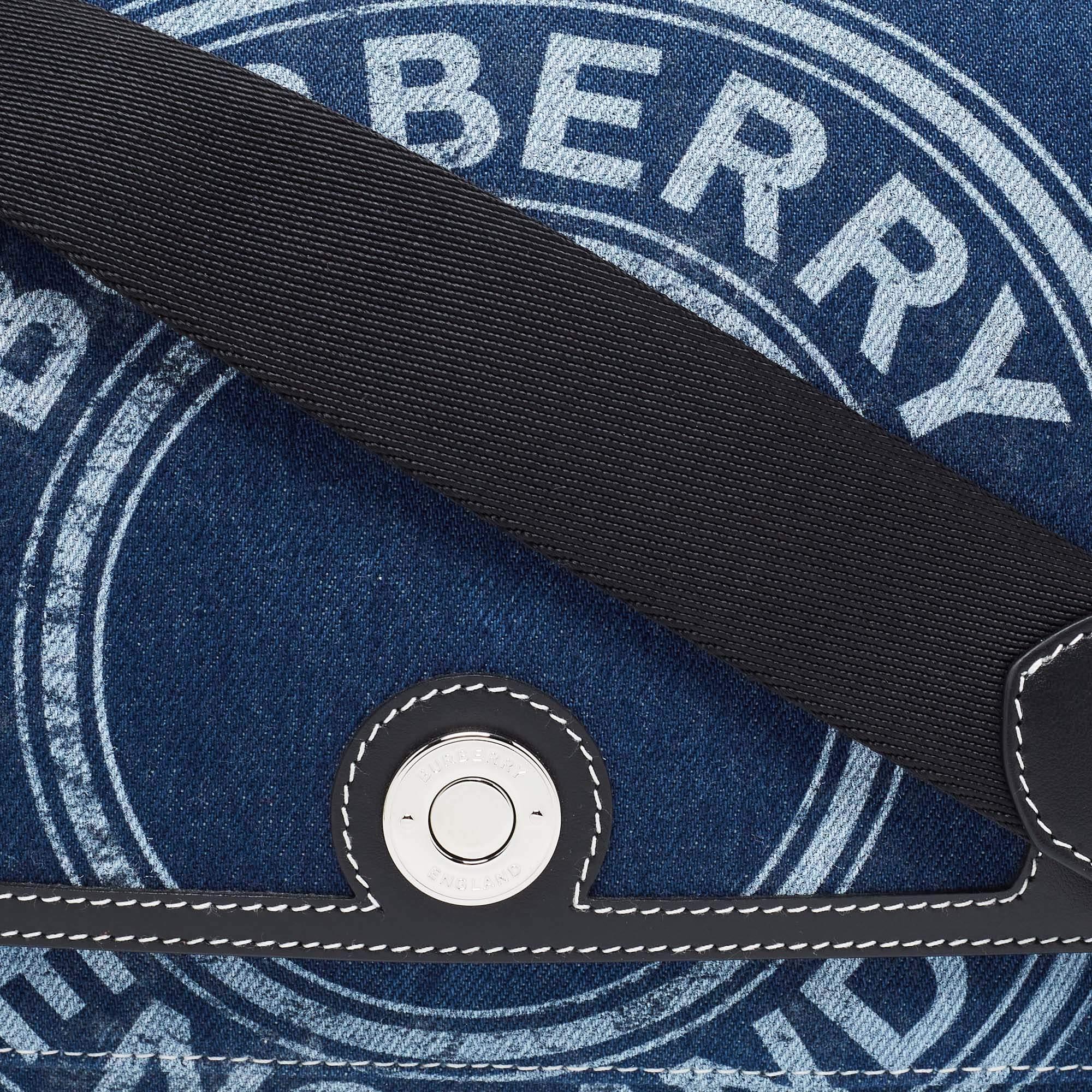 Burberry Blue/Black Denim And Leather Medium Note Logo Print Crossbody Bag 5