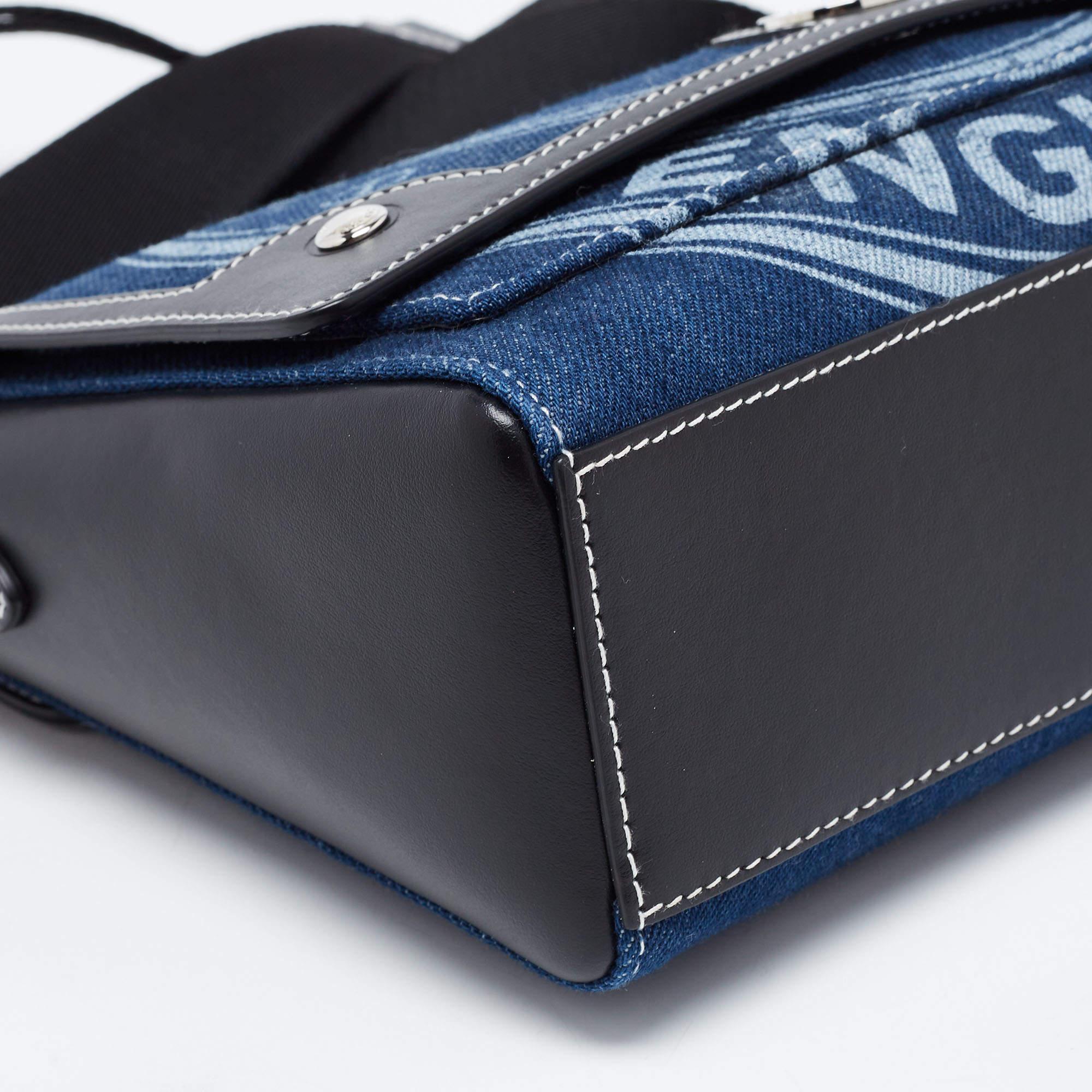 Burberry Blue/Black Denim And Leather Medium Note Logo Print Crossbody Bag 6