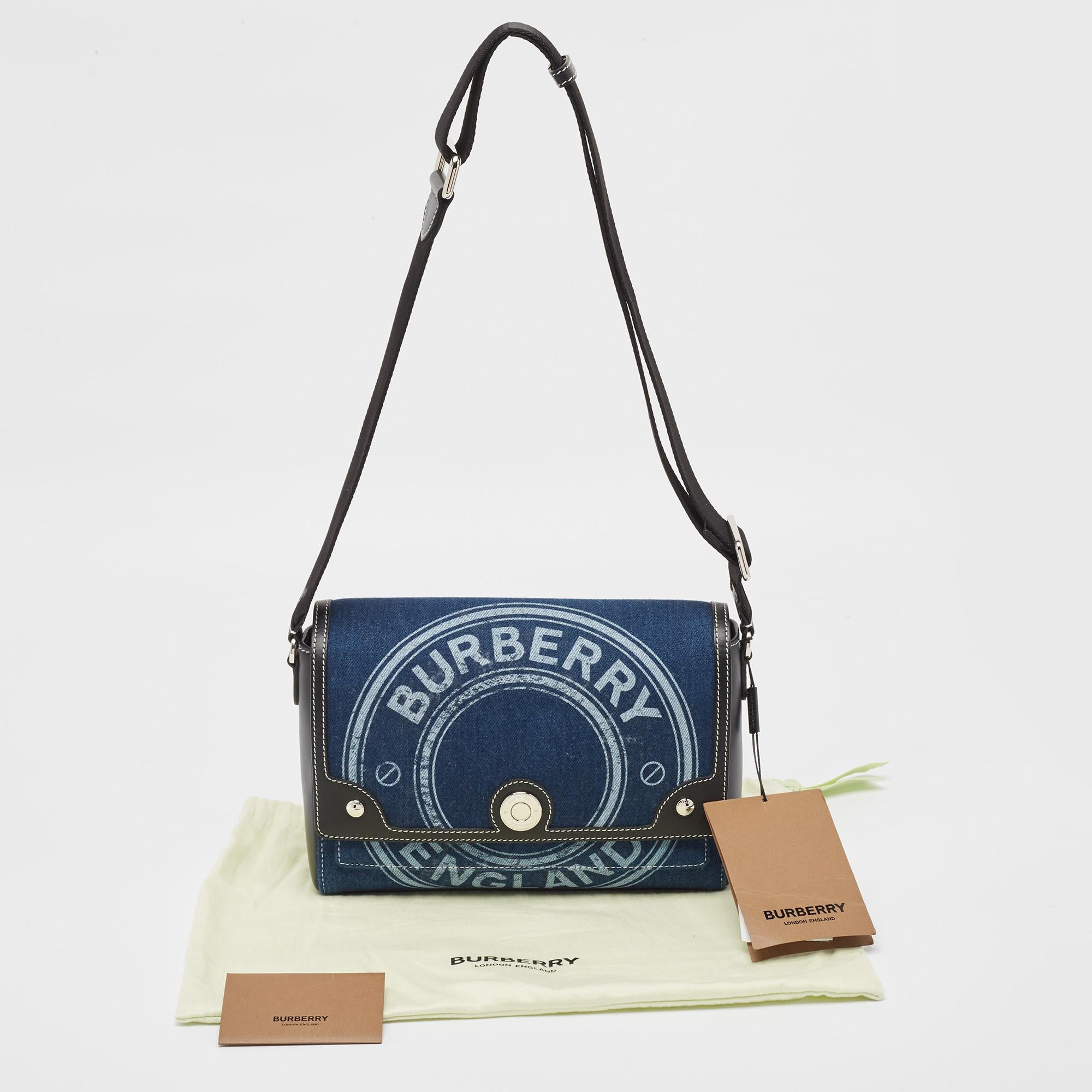 Burberry Blue/Black Denim and Leather Medium Note Shoulder Bag 6
