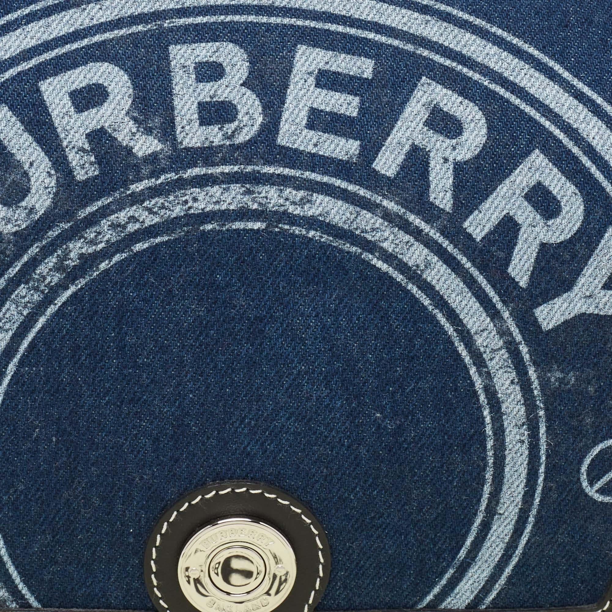 Burberry Blue/Black Denim and Leather Medium Note Shoulder Bag 2