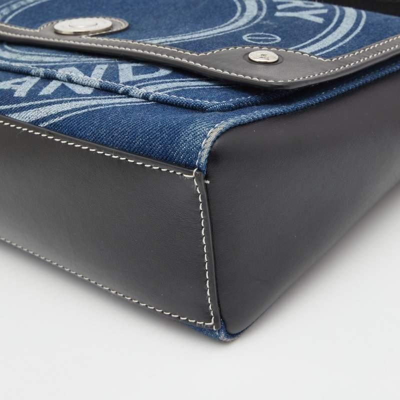Burberry Blue/Black Denim And Leather Note Logo Print Crossbody Bag 6