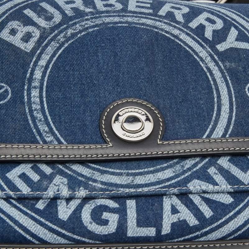 Burberry Blue/Black Denim And Leather Note Logo Print Crossbody Bag 7