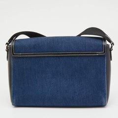 Borsa a tracolla Burberry blu/nero in denim e pelle con stampa logo Note