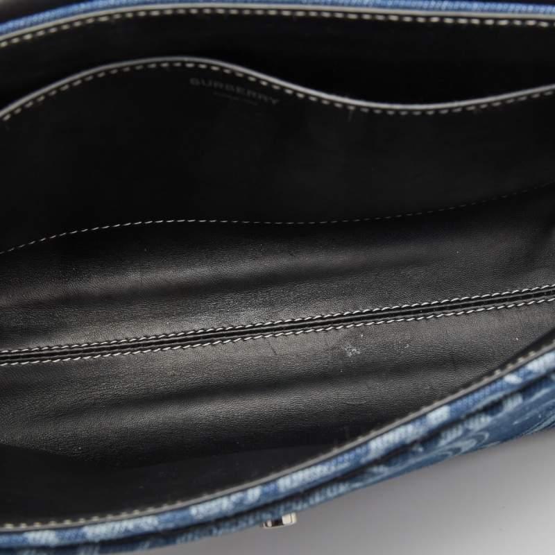 Burberry Blue/Black Denim And Leather Note Logo Print Crossbody Bag 2