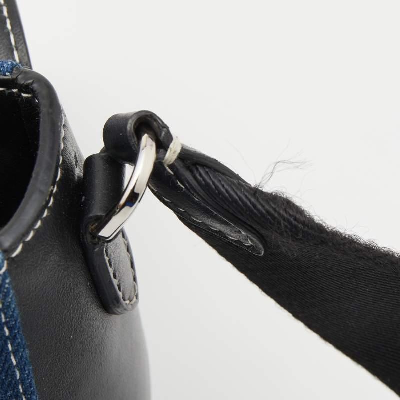 Burberry Blue/Black Denim And Leather Note Logo Print Crossbody Bag 4