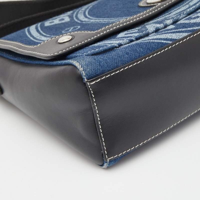 Burberry Blue/Black Denim And Leather Note Logo Print Crossbody Bag 5