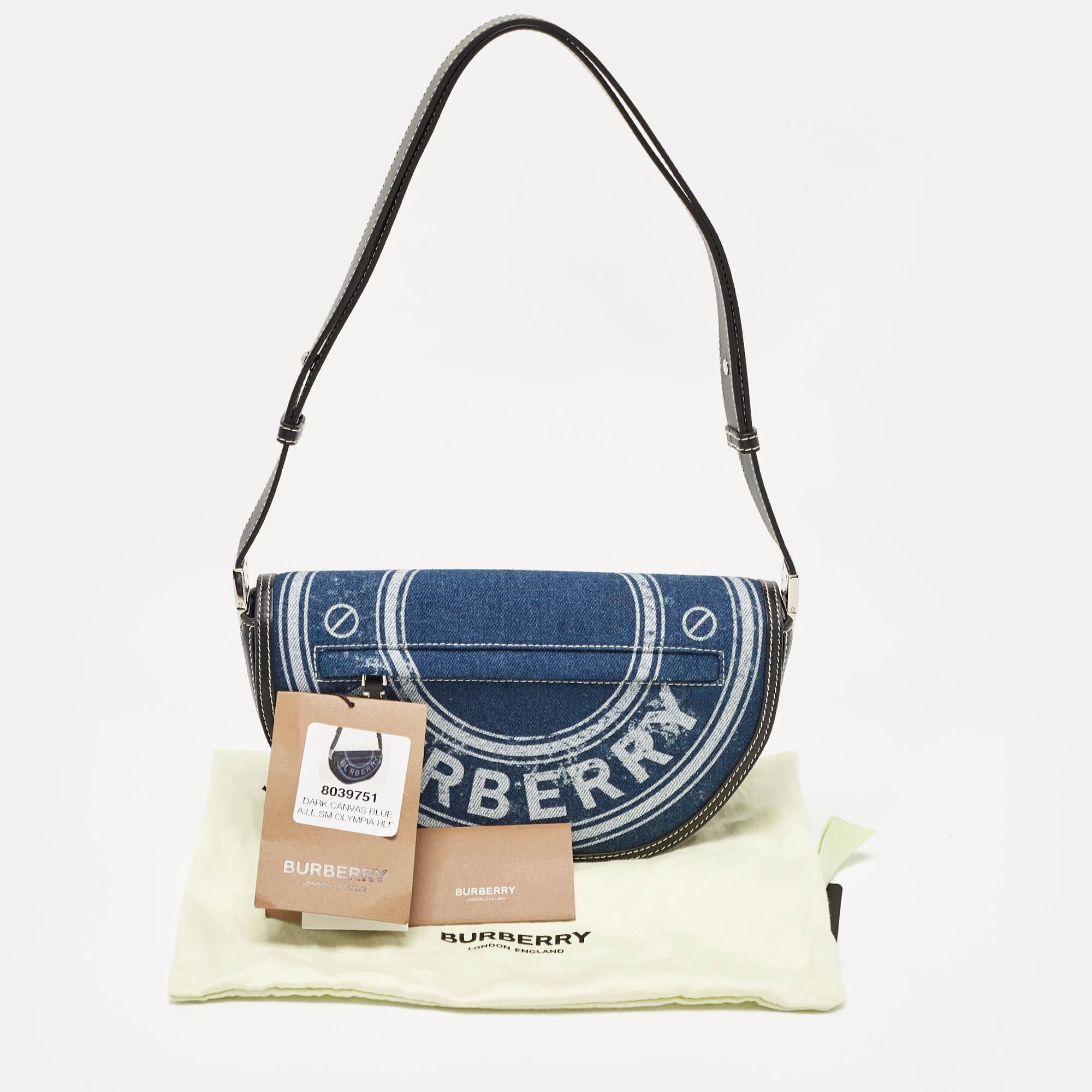 Burberry Blue/Black Denim and Leather Small Olympia Shoulder Bag For Sale 7