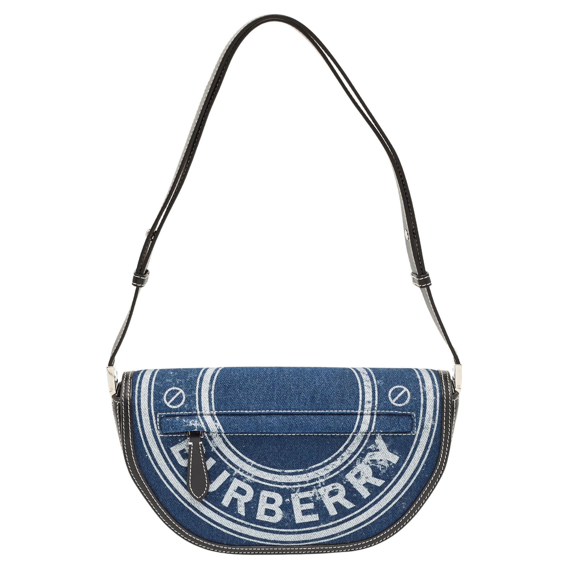 Burberry Blue/Black Denim and Leather Small Olympia Shoulder Bag For Sale