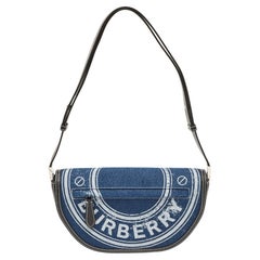 Vintage Burberry Blue/Black Denim and Leather Small Olympia Shoulder Bag