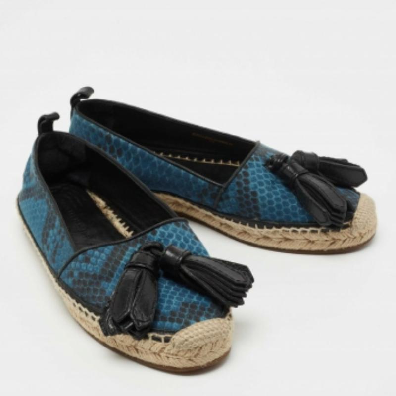 Nero Espadrillas con nappe in tela e pelle con stampa serpente Burberry blu/nero misura 36 in vendita