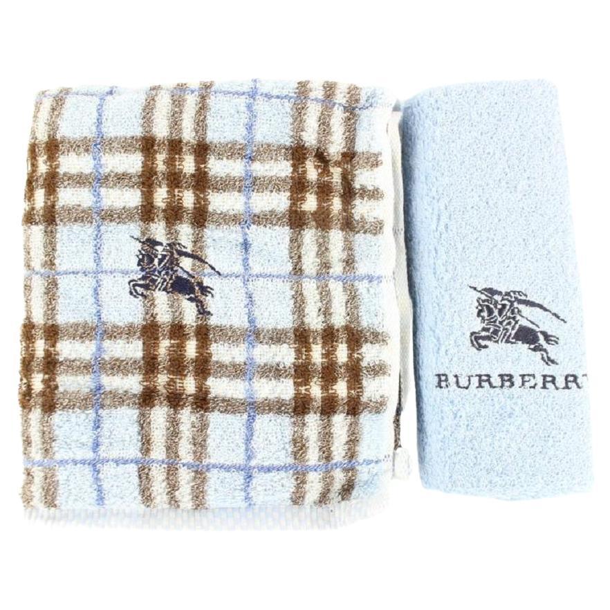 Burberry Blue Box Nova Check Logo Towel Set 18burz1113 Scarf/Wrap For Sale