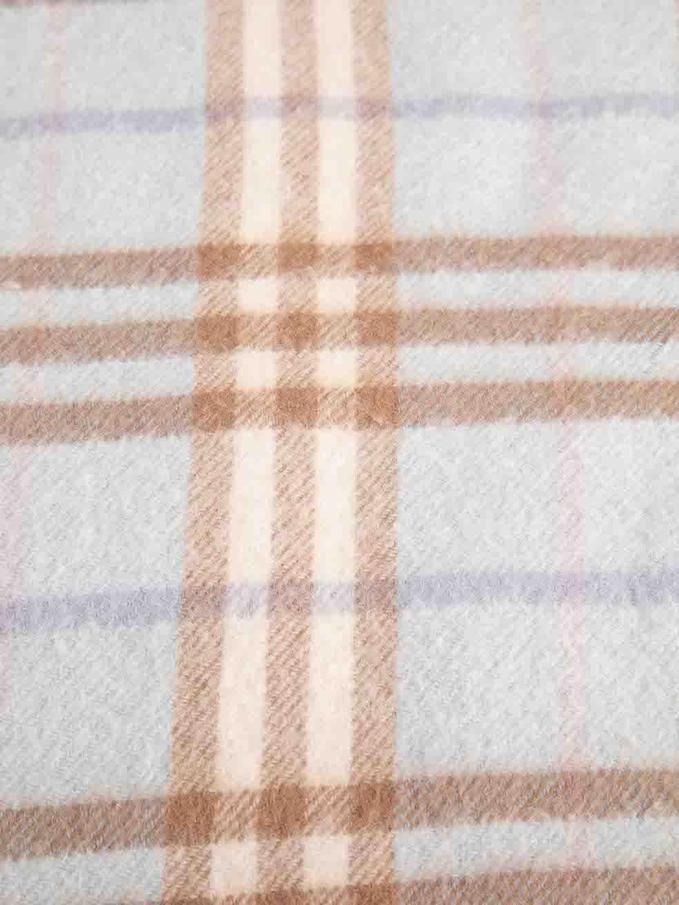 Burberry Blue Cashmere Nova Check Scarf In Excellent Condition In London, GB