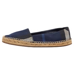 Burberry Blue Check Canvas Slip On Espadrille Flats Size 38