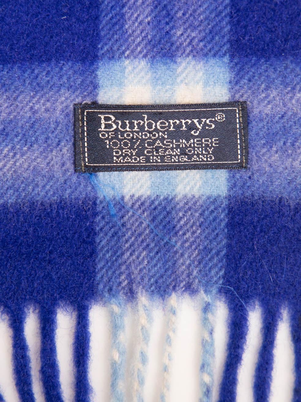 Burberry Blue Check Cashmere Scarf For Sale 2