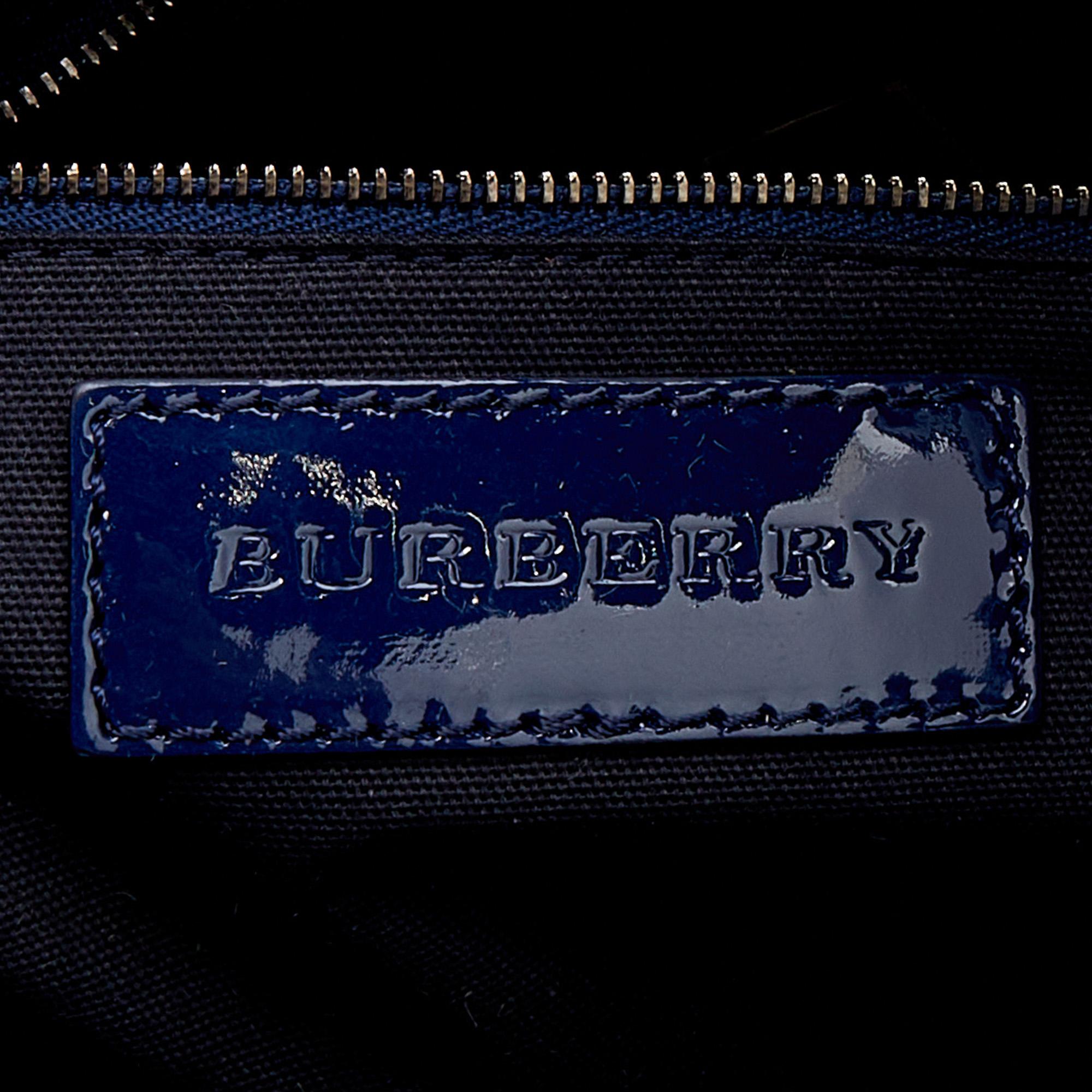 Burberry Blue Check Patent Leather Tote 2