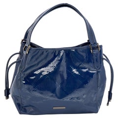 Burberry Blue Check Patent Leather Tote