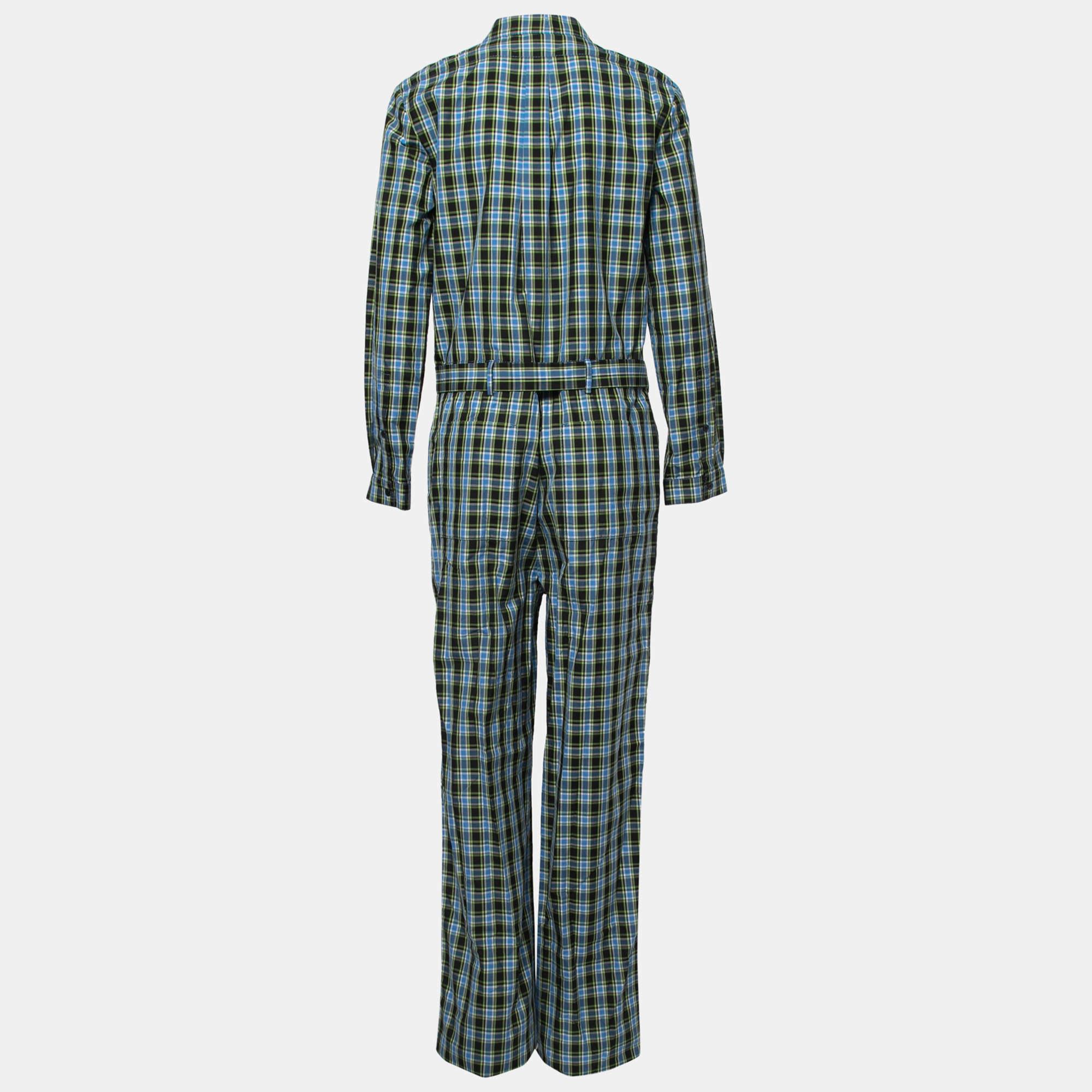 Gray Burberry Blue Checked Cotton Lampton Belted Jumpsuit M