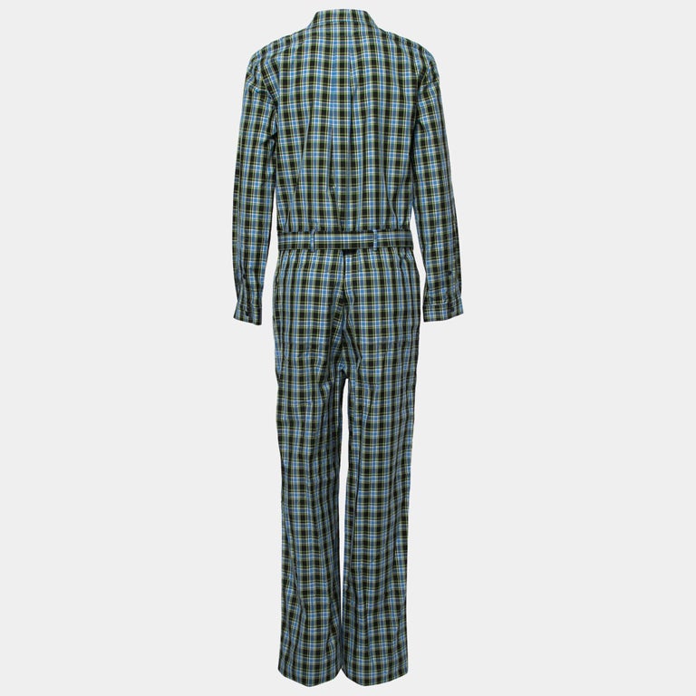 side gear enkemand Burberry Blue Checked Cotton Lampton Belted Jumpsuit M For Sale at 1stDibs