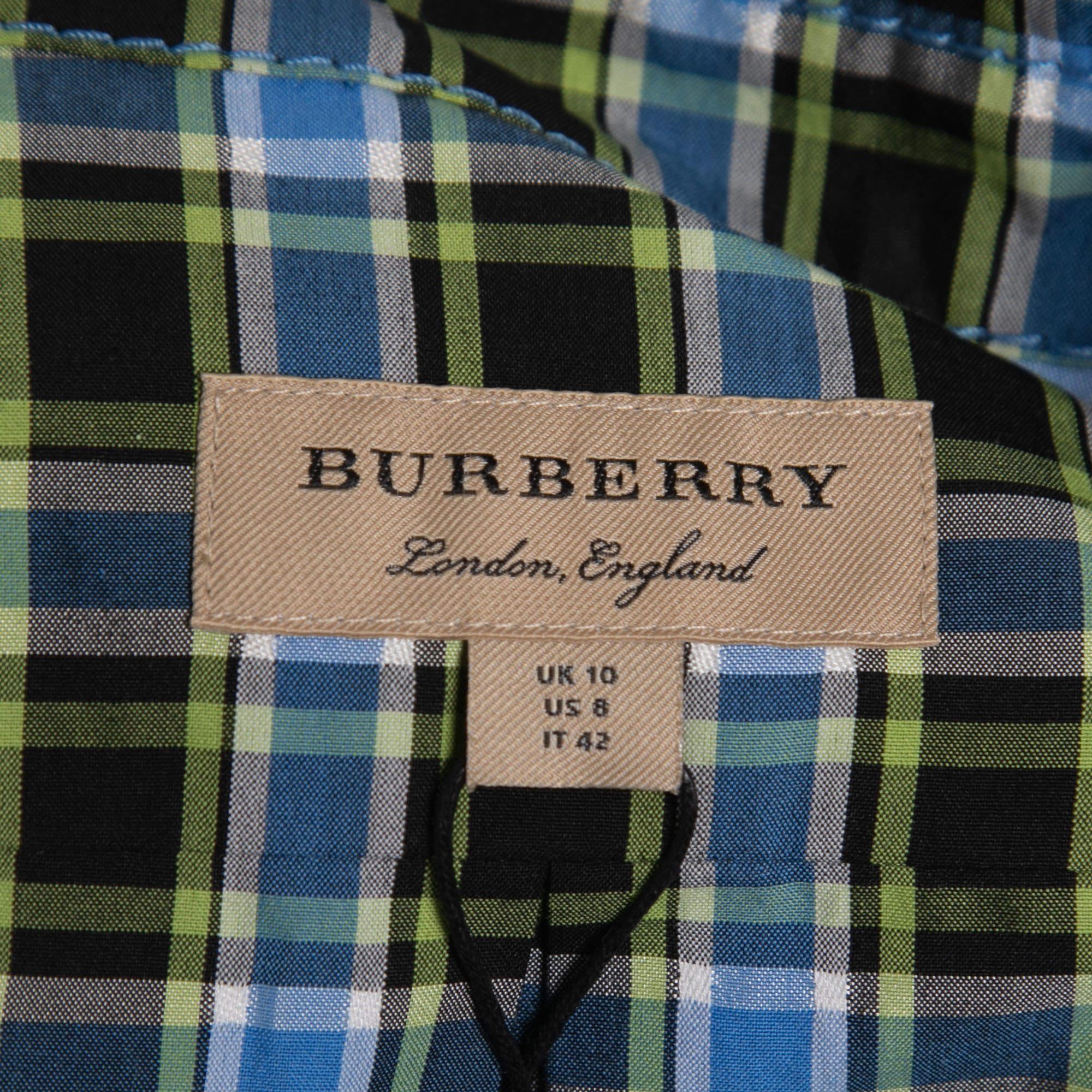 Burberry Blue Checked Cotton Lampton Belted Jumpsuit M 3
