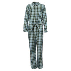 Burberry Blue Checked Cotton Lampton Belted Jumpsuit M