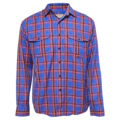 Burberry Blue Checked Cotton Pocket Detail Shirt M