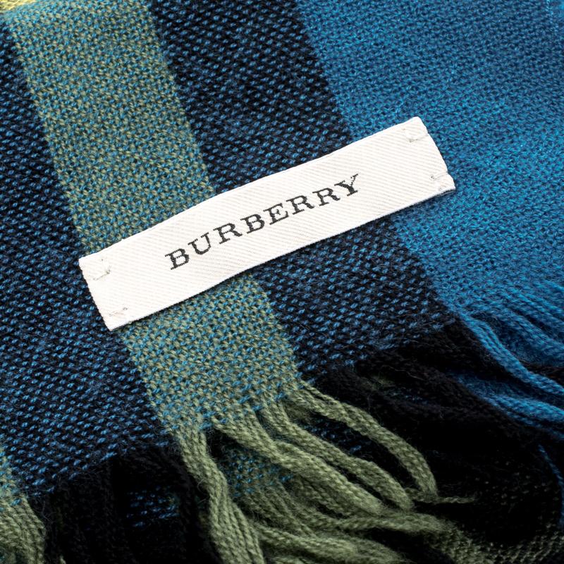Women's Burberry Blue Checked Fringed Edge Scarf