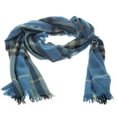 Burberry Blue Checked Fringed Edge Scarf