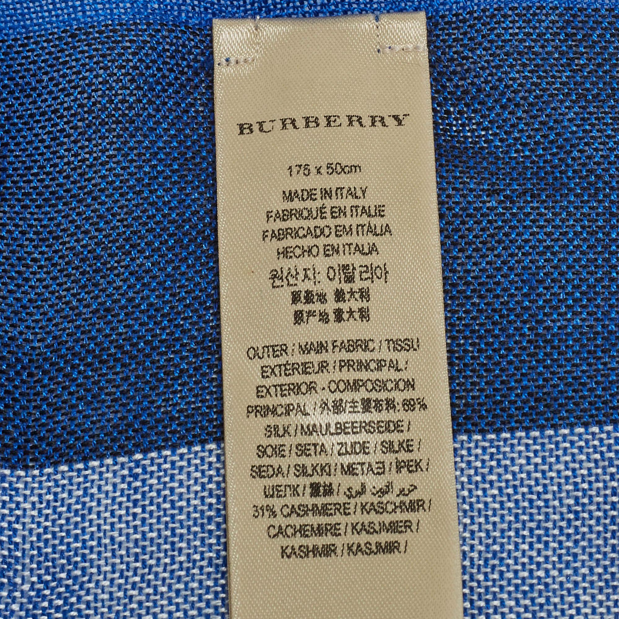 Burberry Blue Checkered Silk & Cashmere Fringed Shawl 1