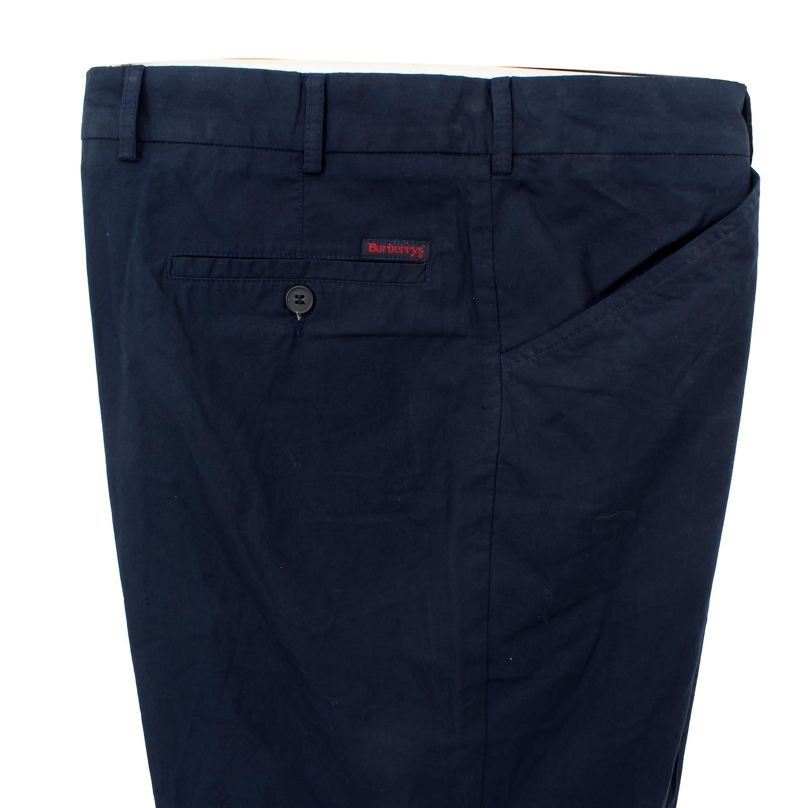 Pantalon classique en coton bleu Burberry Vintage 1990 Neuf - En vente à Brindisi, Bt