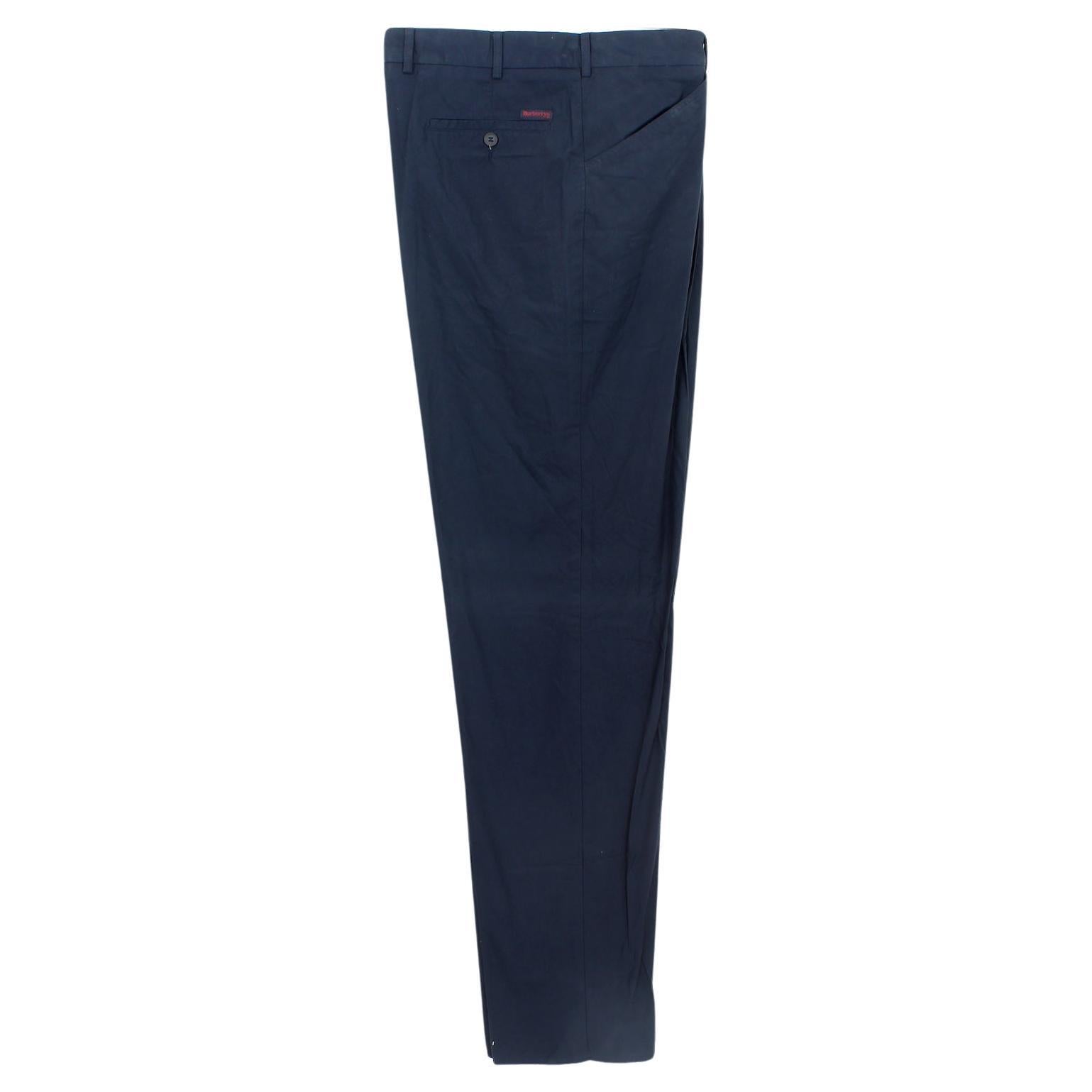 Pantalon classique en coton bleu Burberry Vintage 1990 en vente