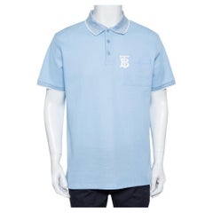 Burberry Blue Cotton Pique Logo Embroidered Polo T-Shirt L