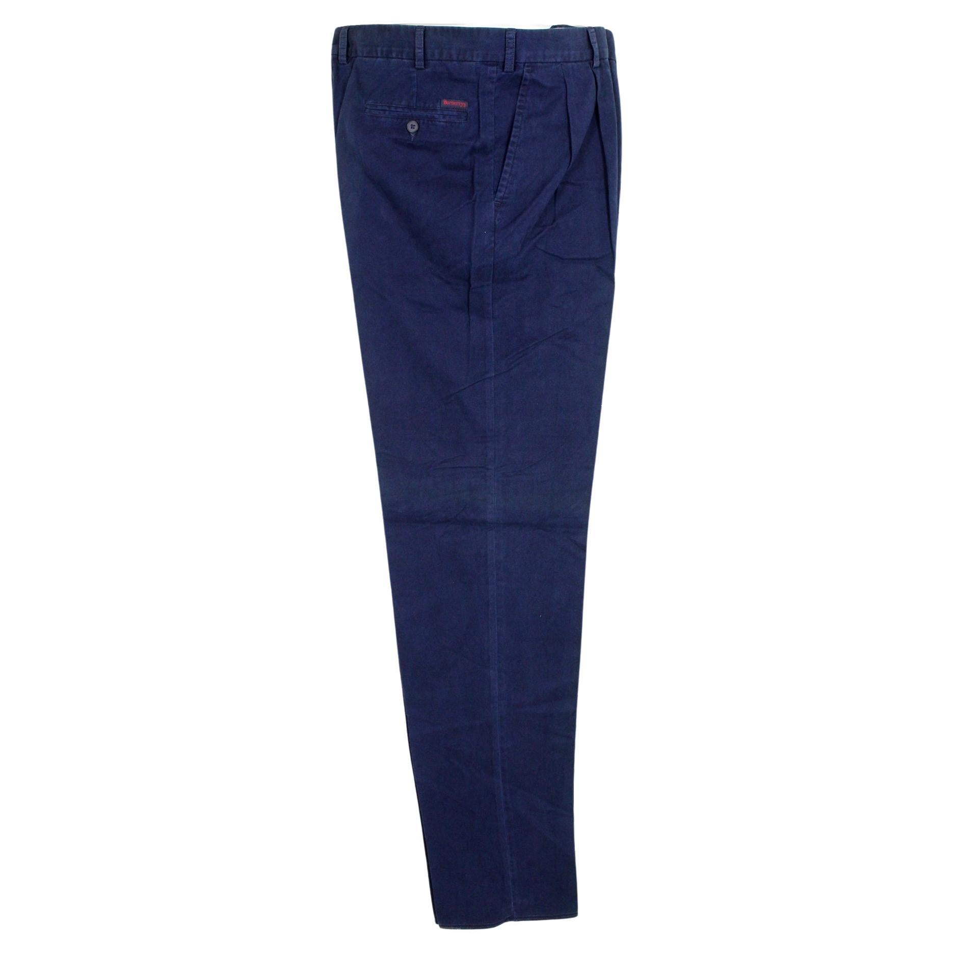Burberry Blue Cotton Vintage Pants For Sale