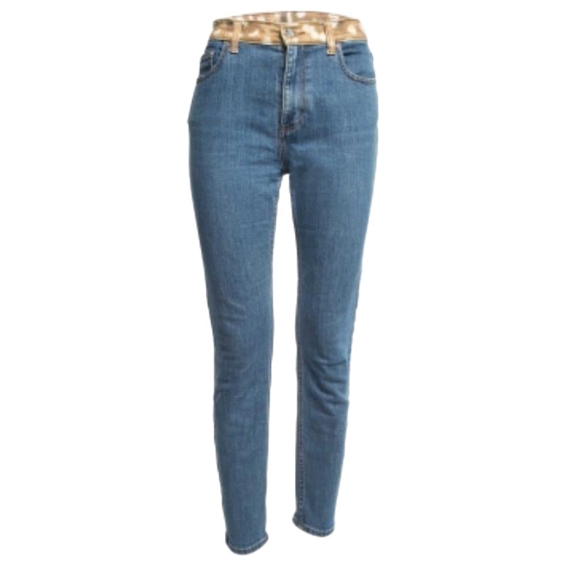 Jeans Burberry Blue Denim Animal Print Waist Detail Vita M Vita 28" in vendita