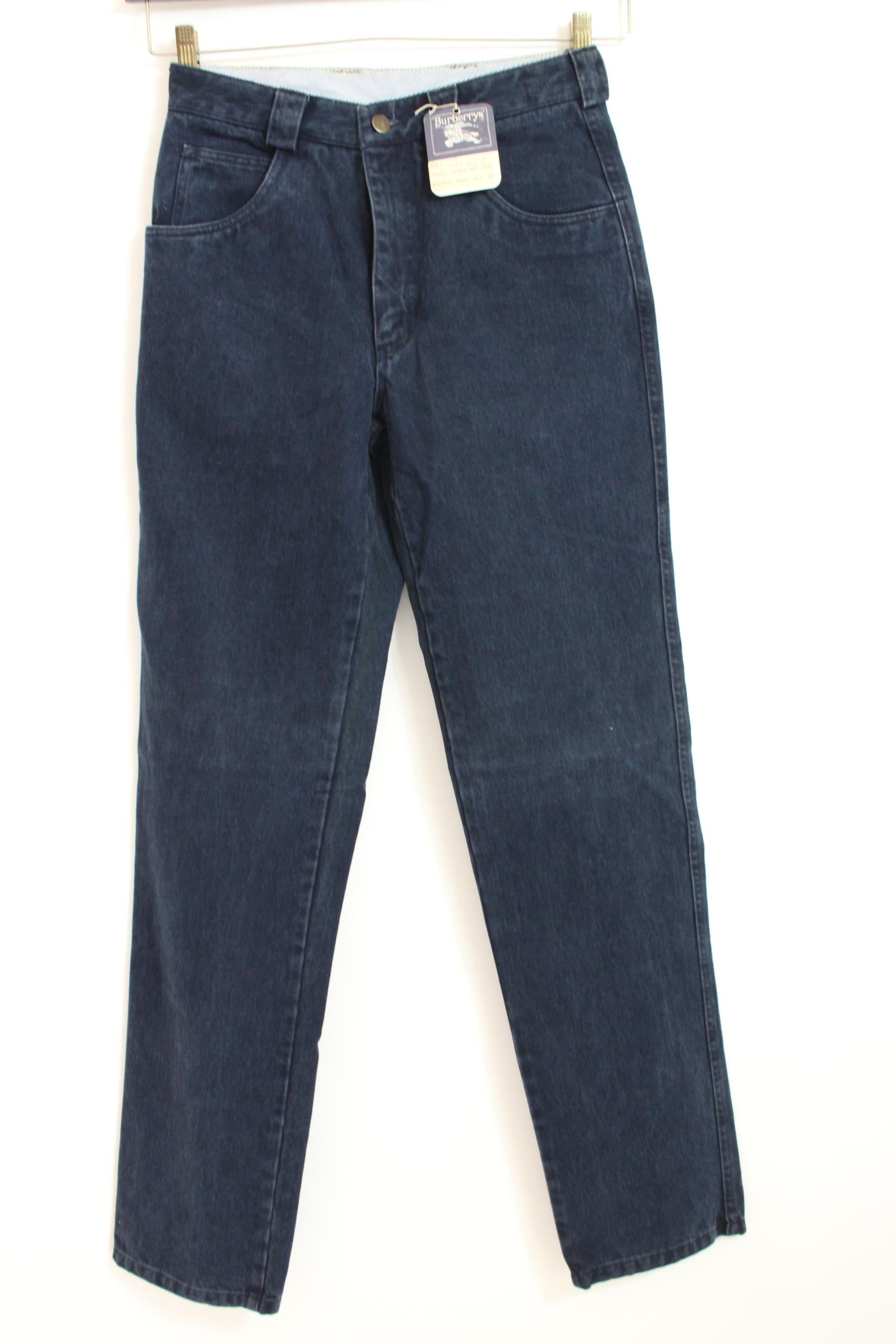 Burberry Blue Denim Cotton Classic Jeans High Waist Pants 1980s NWT In New Condition In Brindisi, Bt