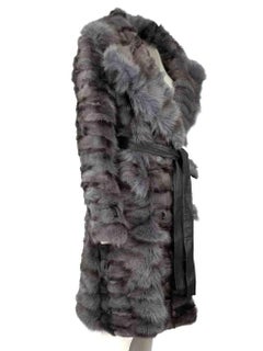 Burberry Blue Fox Fur Leather Mid-Length Coat Size M