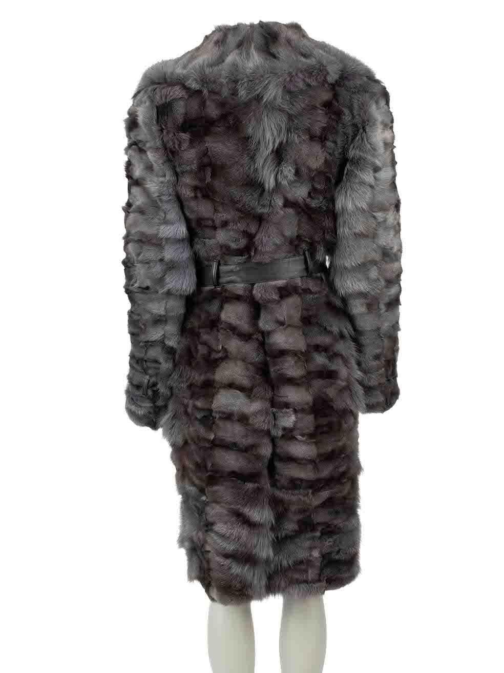 Black Burberry Blue Fox Fur Leather Mid-Length Coat Size M