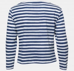 Burberry Blue Graphic Stripe Print Cotton Boat Neck T-Shirt XS