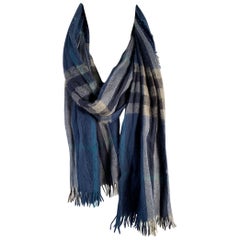 BURBERRY Blue Grey Plaid Cotton Scarves
