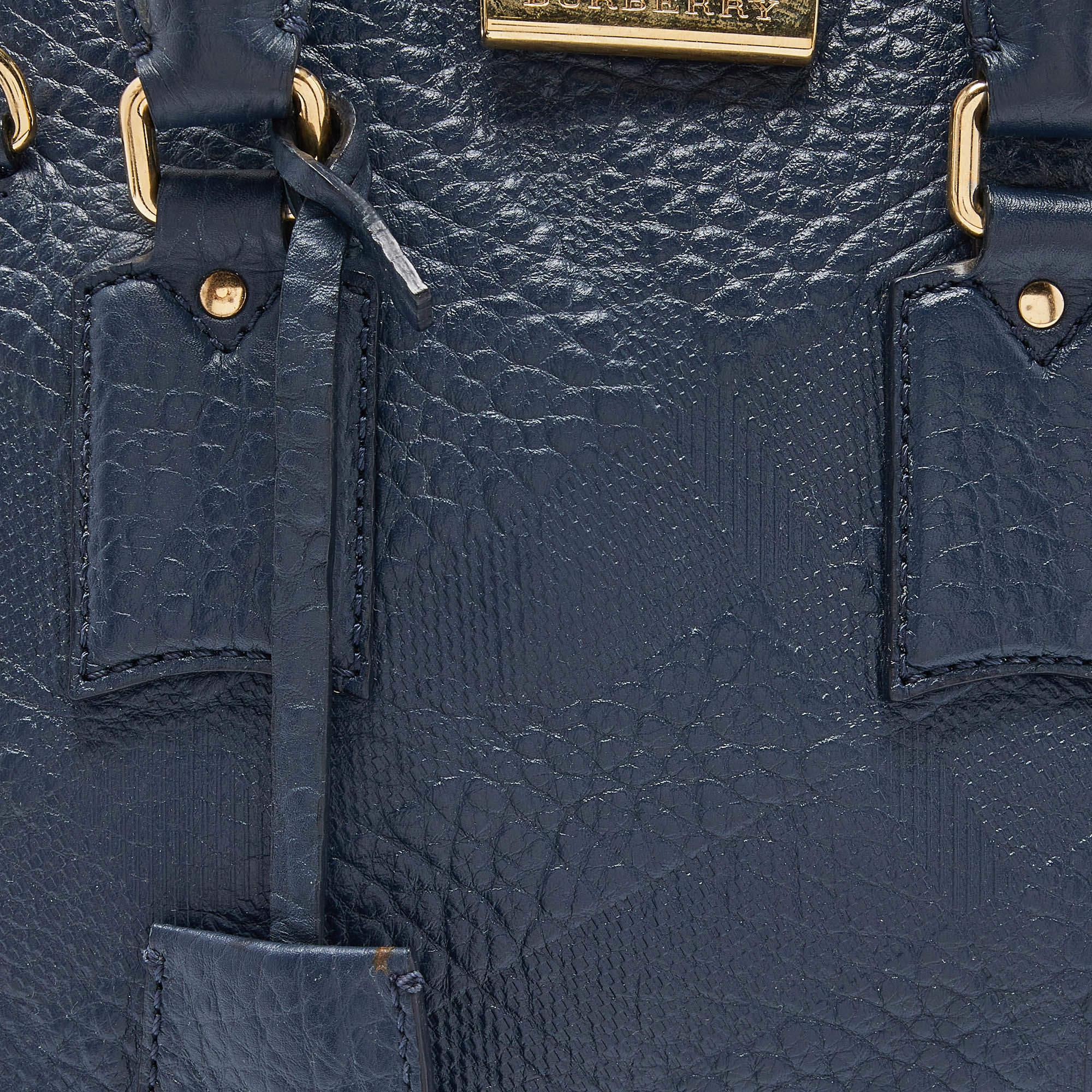 Burberry Blue Heritage Check Geprägtes Leder Kleine Orchard Bowler Tasche im Angebot 4
