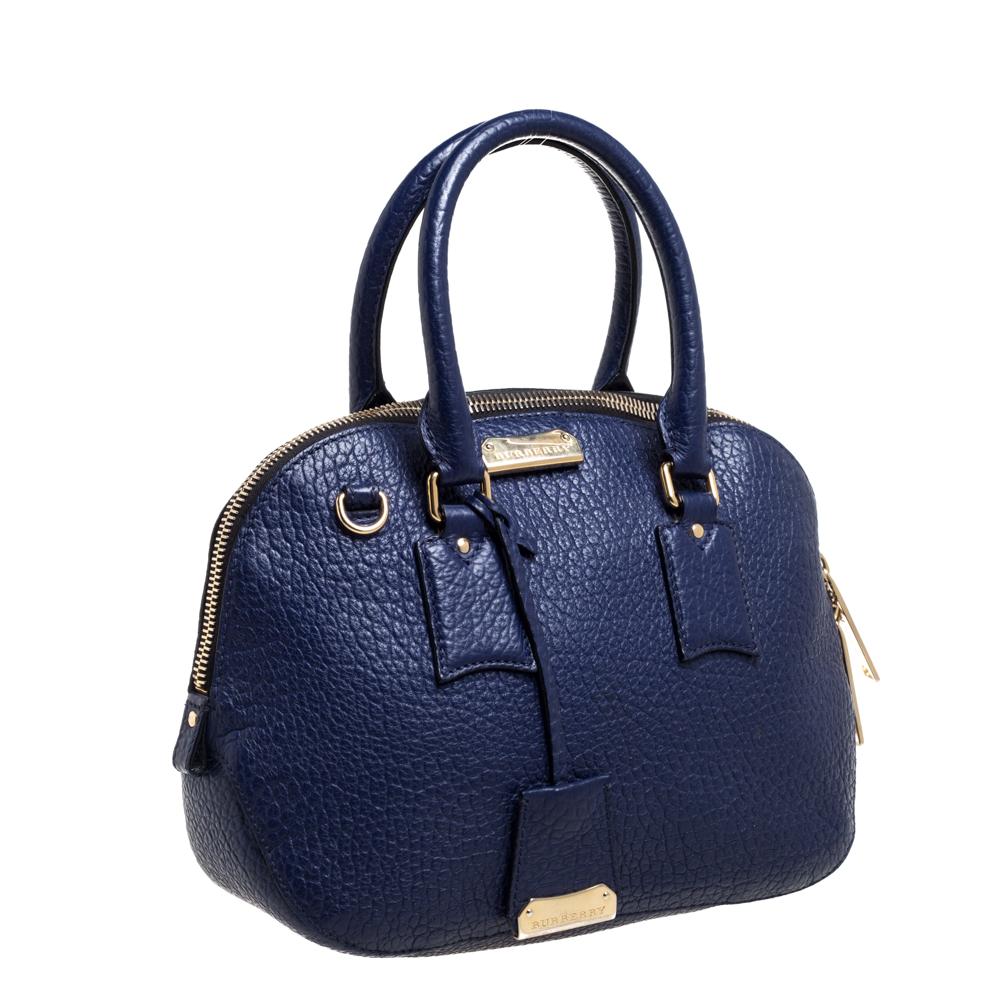 Black Burberry Blue Heritage Grain Leather Small Orchard Bowling Bag