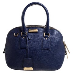 Burberry Blue Heritage Grain Leather Small Orchard Bowling Bag