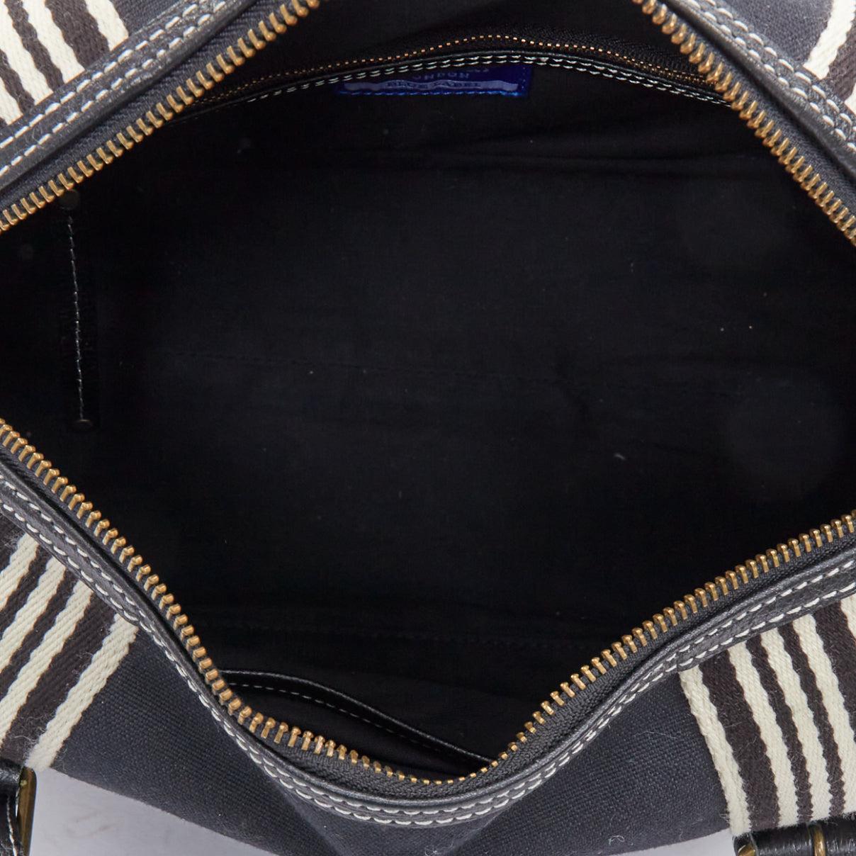 BURBERRY Blue Label black logo striped canvas satchel top handle bag 5