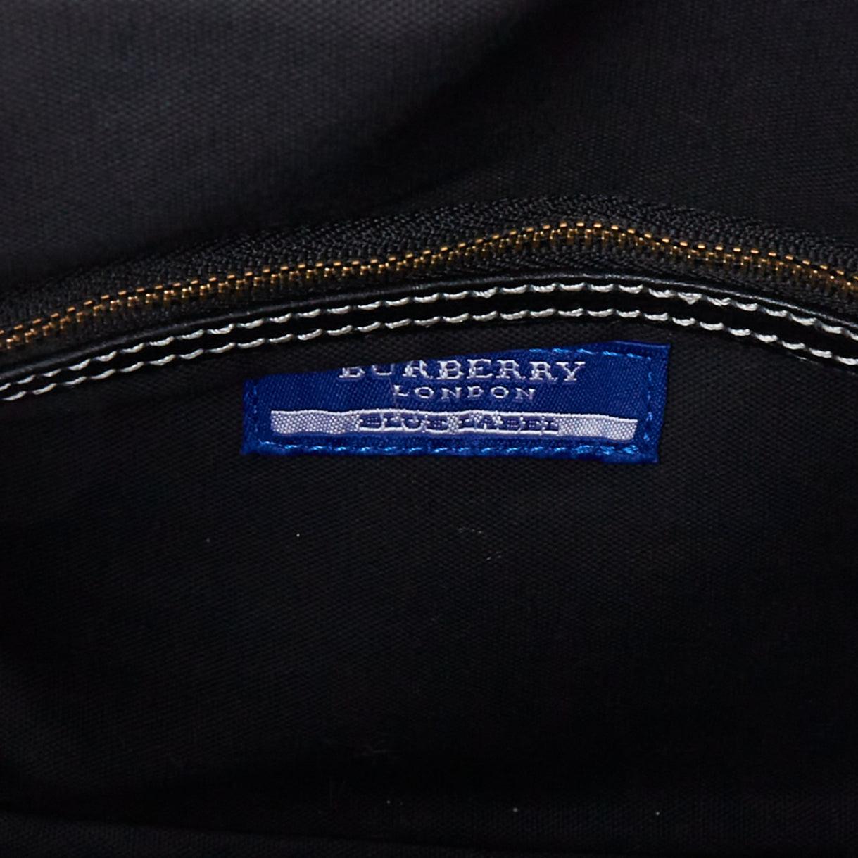 BURBERRY Blue Label black logo striped canvas satchel top handle bag 6