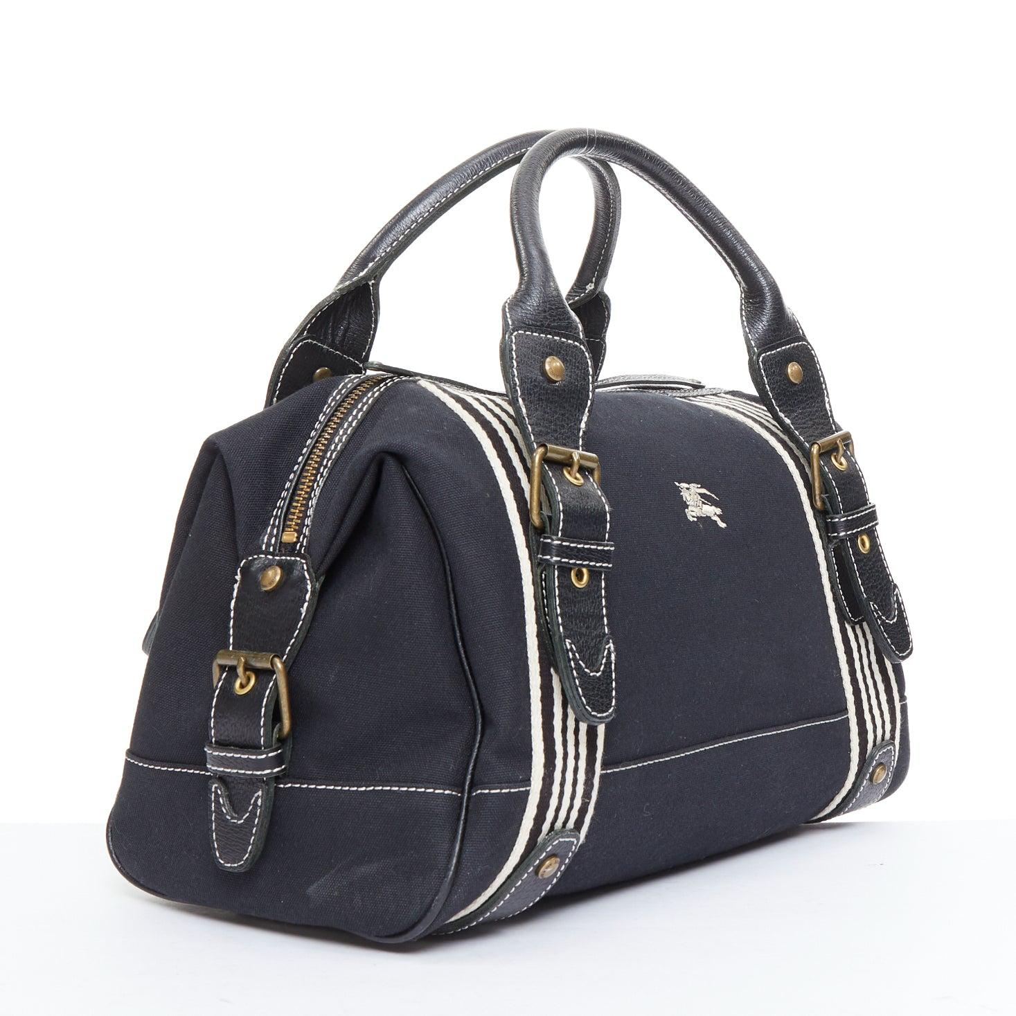 Black BURBERRY Blue Label black logo striped canvas satchel top handle bag