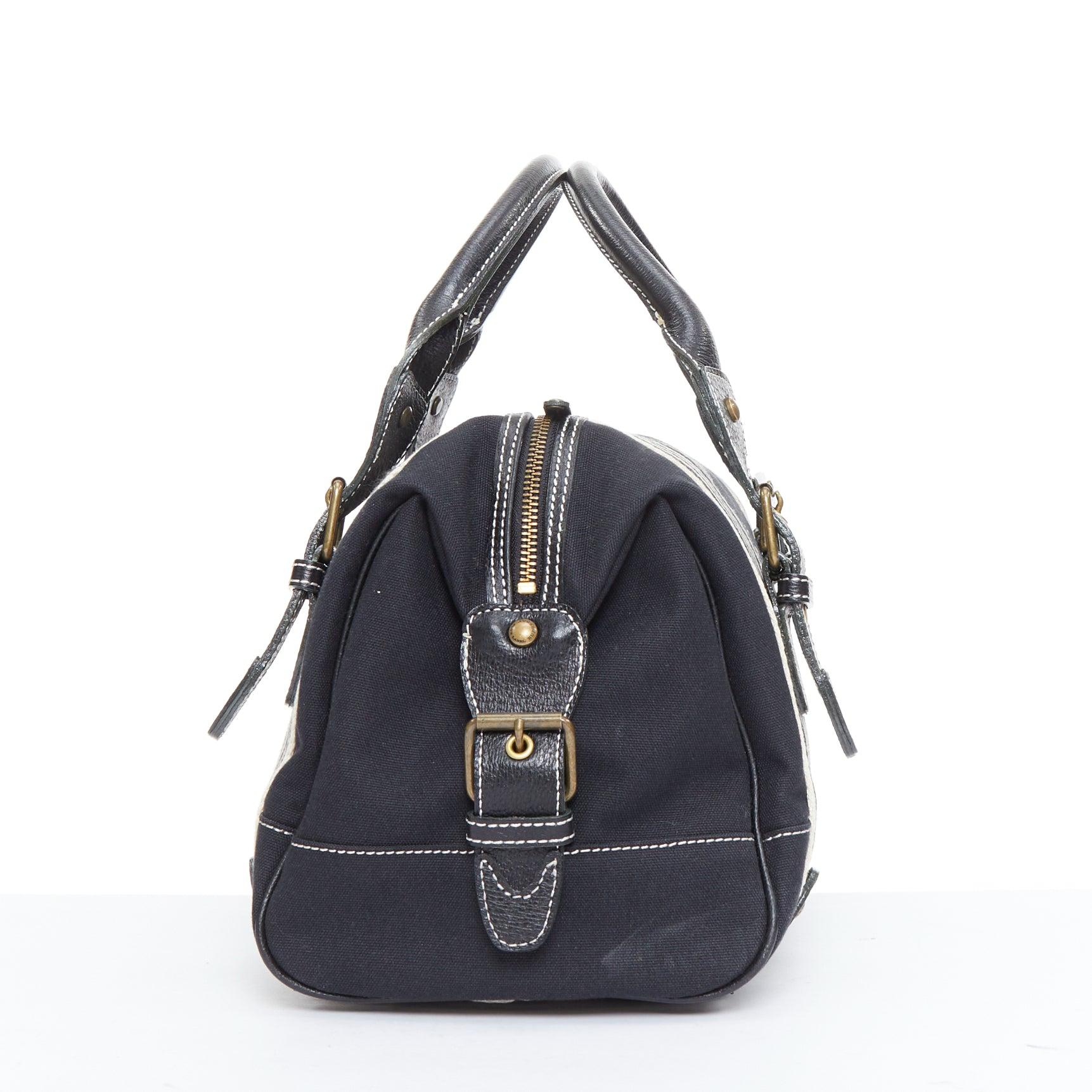 BURBERRY Blue Label black logo striped canvas satchel top handle bag In Good Condition In Hong Kong, NT