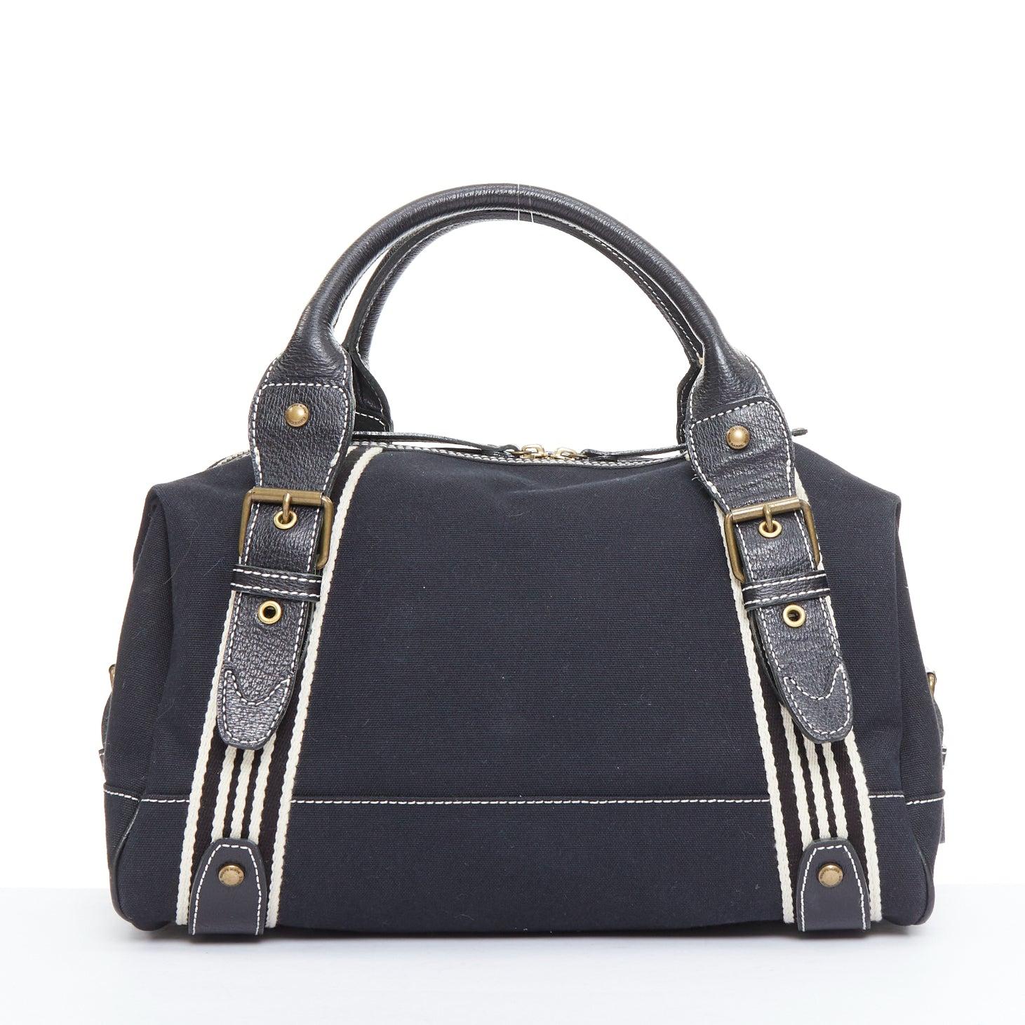 Women's BURBERRY Blue Label black logo striped canvas satchel top handle bag