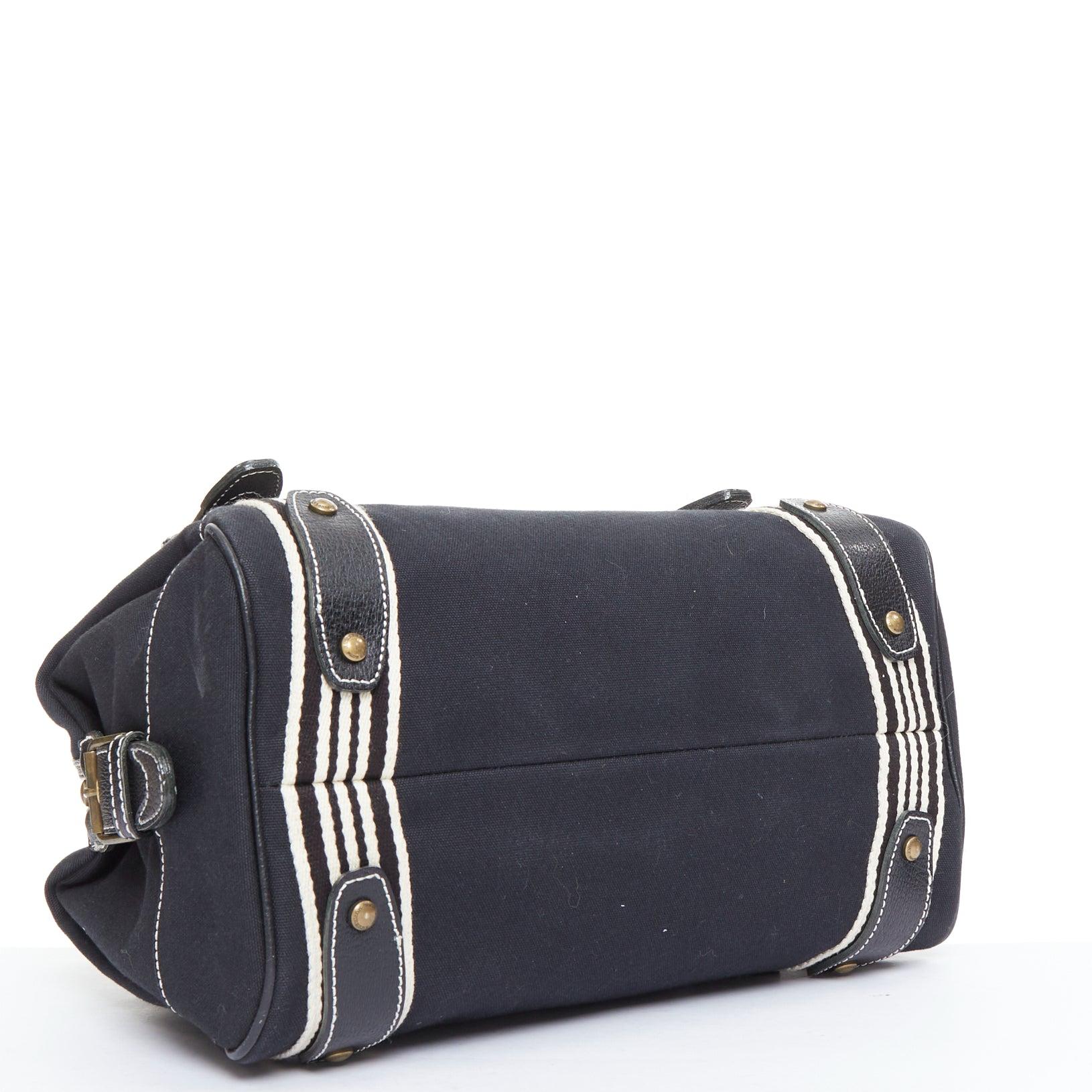 BURBERRY Blue Label black logo striped canvas satchel top handle bag 1