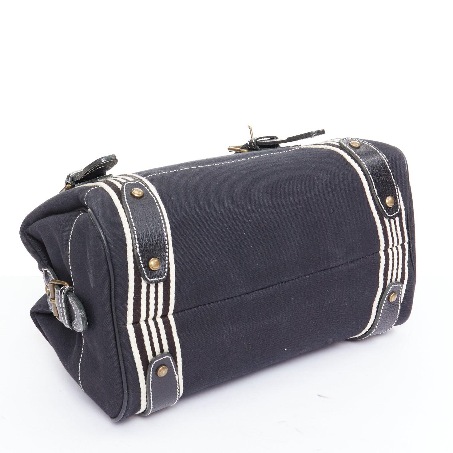 BURBERRY Blue Label black logo striped canvas satchel top handle bag 2