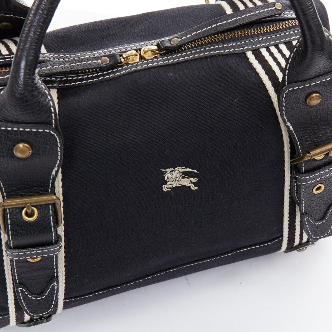 BURBERRY Blue Label black logo striped canvas satchel top handle bag 3