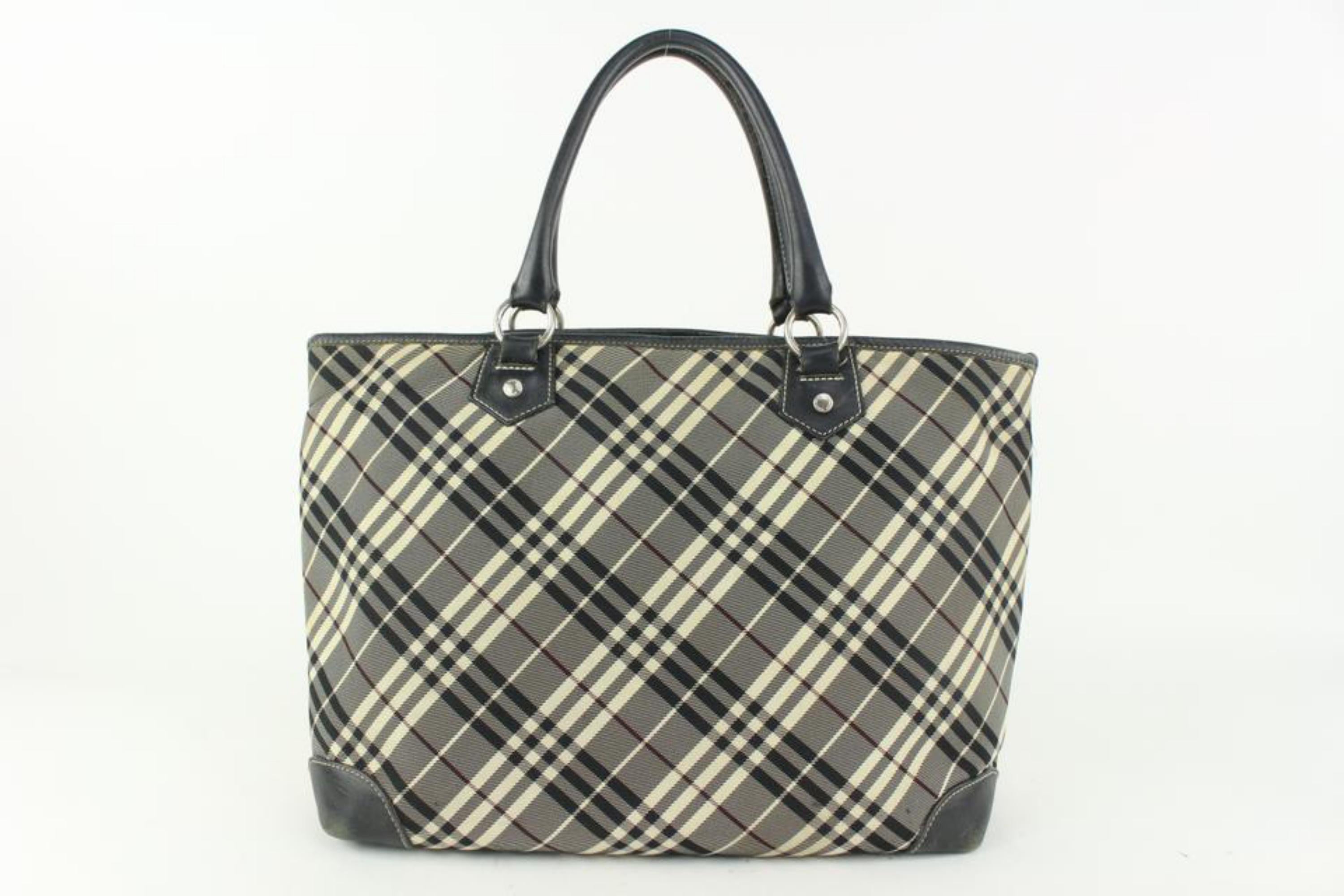 Gray Burberry Blue Label Black Nova Check Smoke Shopper Tote Grey 928bur78